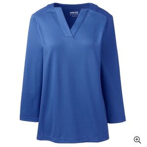 NWT Lands End Women's Supima Micro Modal 3/4 Sleeve Notch V Neck Top Cobalt Blue